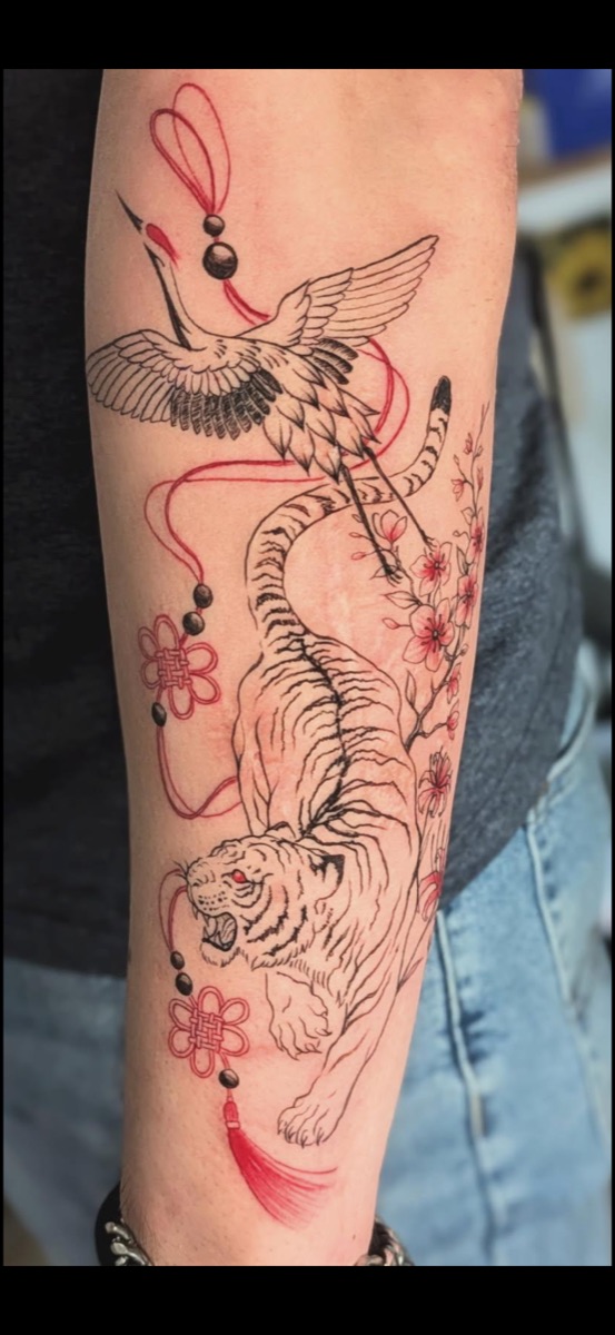 Fine line floral tattoo by Melody