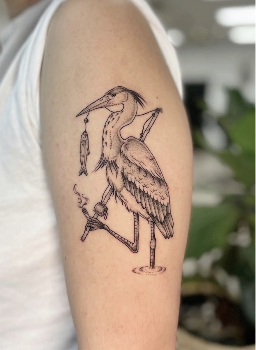 Fine line bird tattoo by Samantha Gunning